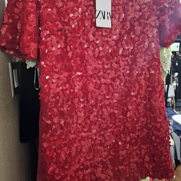 Zara Vibrant Red Sequin Mini Dress Make An Offer - Picture 7 of 9